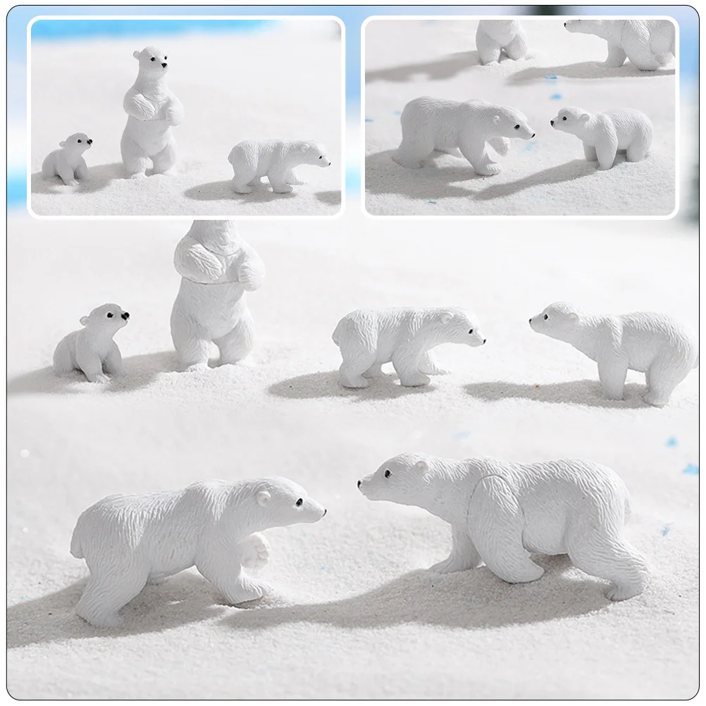 6 pezzi mini orso polare statuette bianche statue artigianato in resina ornamento carino arredamento da scrivania giardino cortile scene interne realistiche