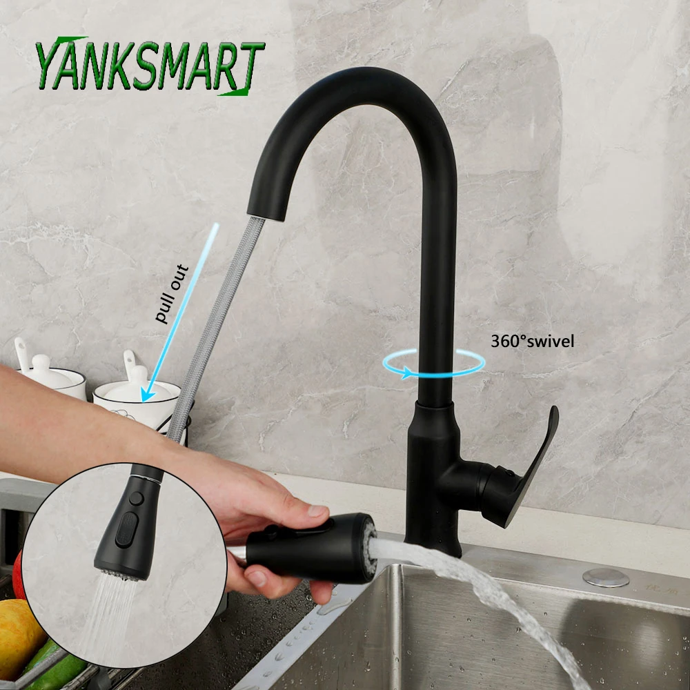 

YANKSMART Pull Out Kitchen Faucet Flexible Nozzle Basin Sink Mixer Tap Stream Sprayer Head Deck Mounted Hot And Cold Water Taps