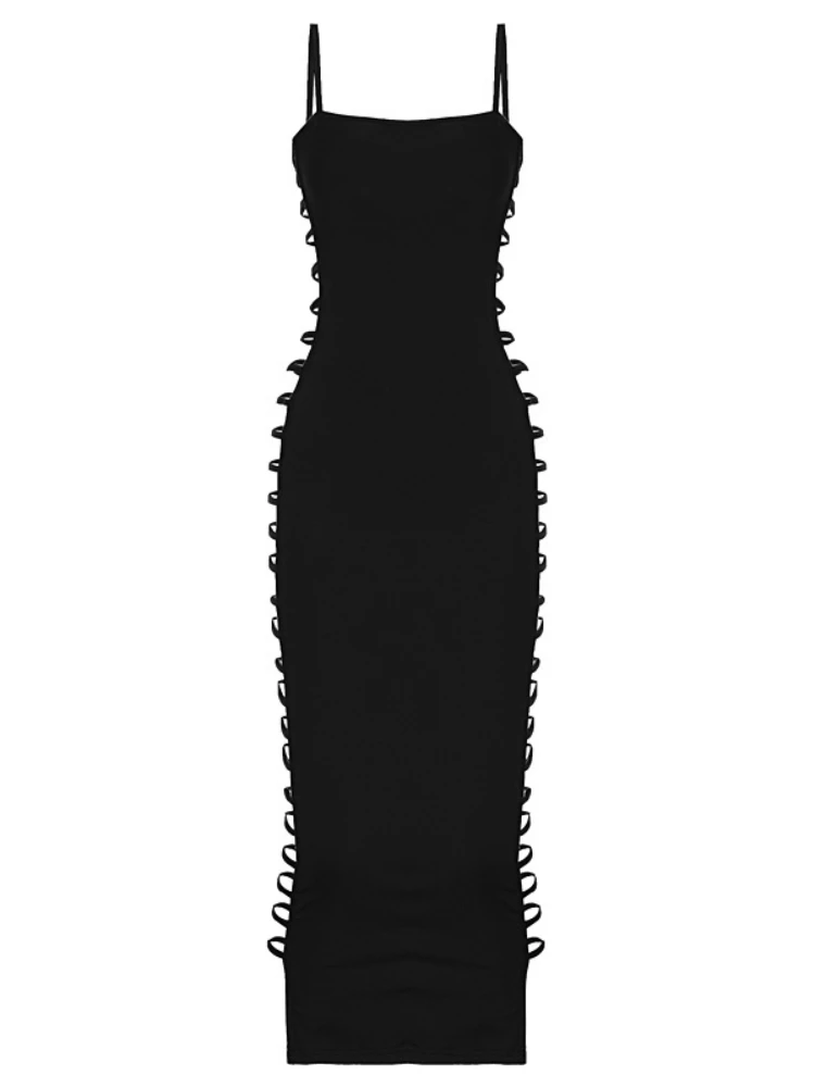 Robe longue moulante pour femmes, Sexy, ajourée sur le côté, sans manches, couleur unie, élégante, tenue de soirée en boîte de nuit