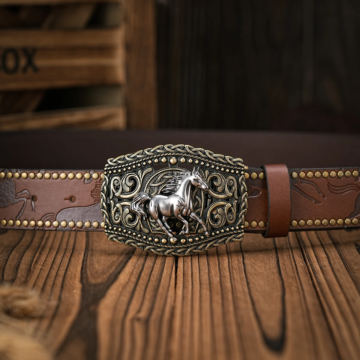 Herren- und Damen-Western-Cowboy-PU-Ledergürtel – Vintage-Gürtel mit floraler Gravur und Schnalle für Jeans – Detail 8