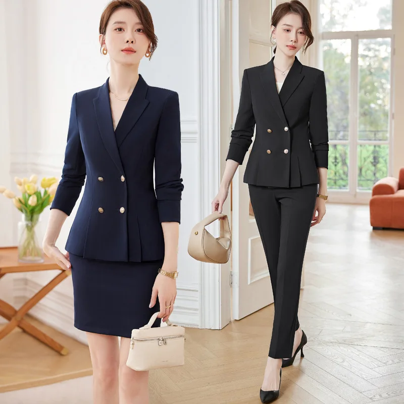 Navy Blue Suit Women's Formal Occasion Business Clothing Suit Skirt Jewelry Store Hotel Manager Work Clothes Temperament