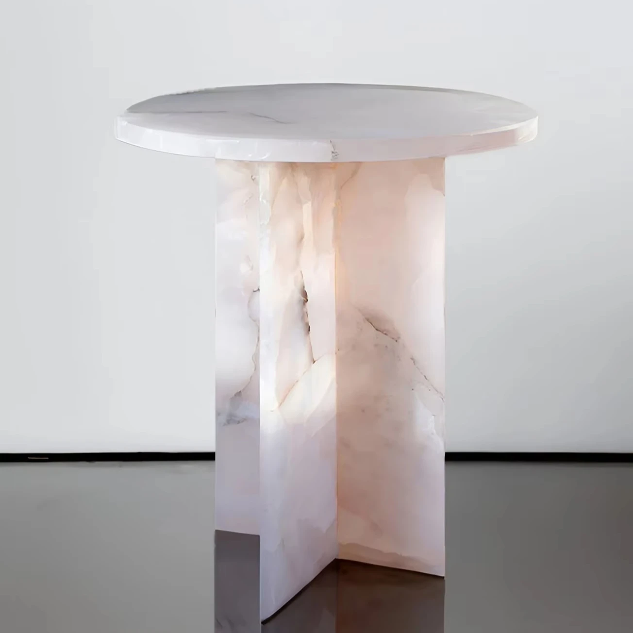 Oem 50x40 Cm Rosie Pink Onyx mármol Mesa auxiliar redonda de mármol sofá Blanco Onyx Jade Mesa Mesa de centro de lujo Marmol Mesita de noche