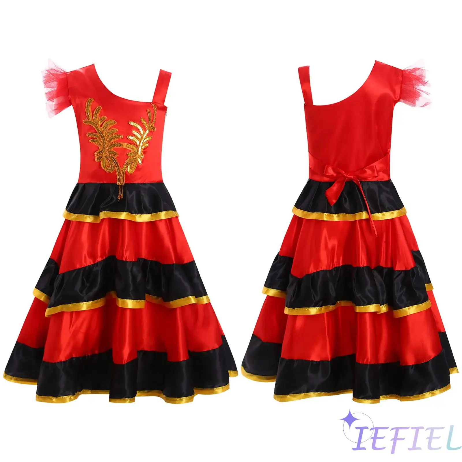 Girls Traditional Folk Mexican Dance Dress Samba Cha-cha Spanish Flamenco Belly Dancewear Halloween Carnival Cosplay Costume