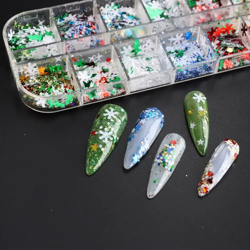 Glitter Nail Embellishments Festive Christmas Nail Glitter Sequins Snowflake Pentagram Irregular Shapes for Stunning Manicure