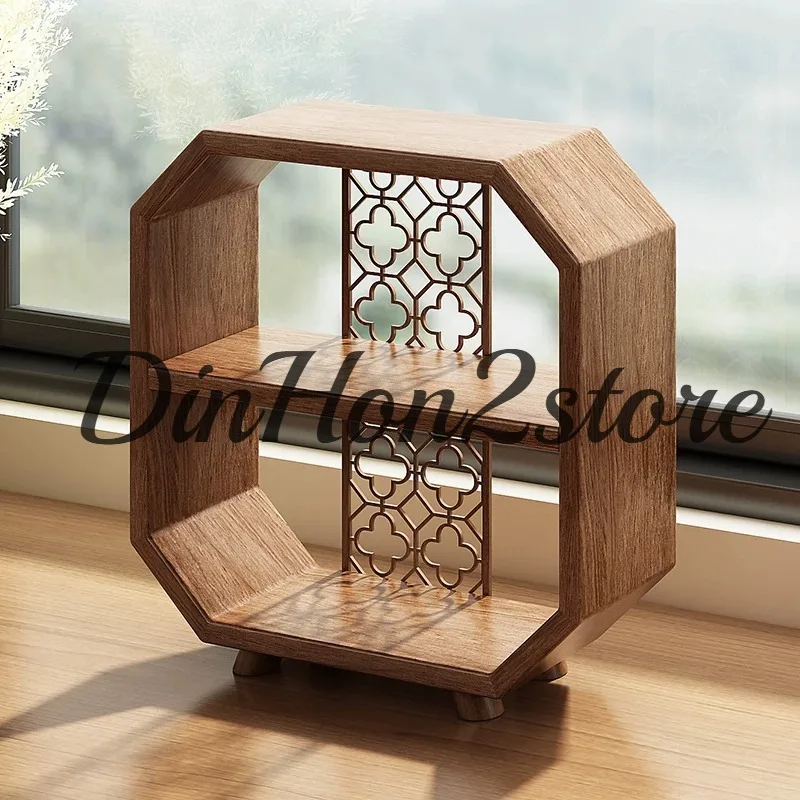 New Chinese Bogu frame Solid wood small desktop tea room Tea set Water cup storage Cosmetics ornament Storage display stand
