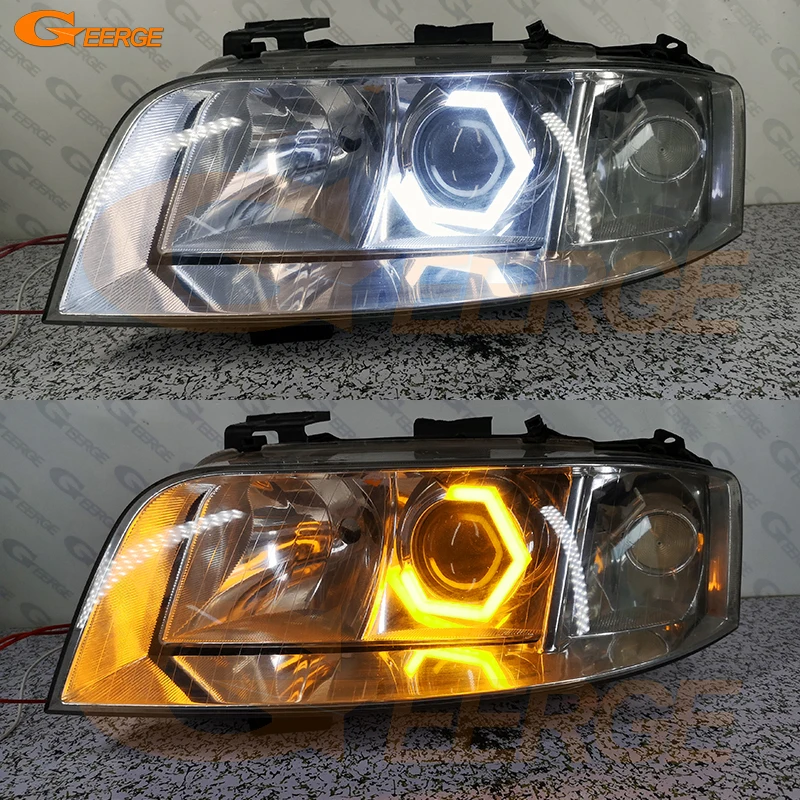 

For Audi A6 C5 4B S6 Pre Facelift Ultra Bright Day Light Turn Signal Cotton White Amber Hex LED Angel Eyes Halo Rings