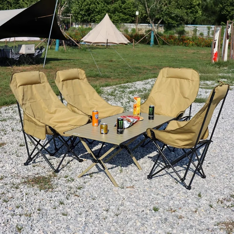 

Wholesale Modern Outdoor Camping High Back Lounge Chair Moon Chair Comfortable Folding Chair Made of Oxford Stainless Steel