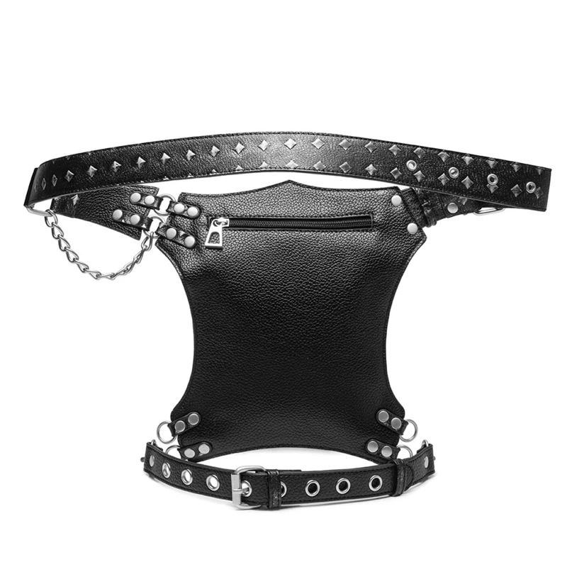 Steampunk Waist Bag Fanny Pack Fashion Gothic Leather Shoulder Crossbody Bags Thigh Leg Hip Holster Purse Travel