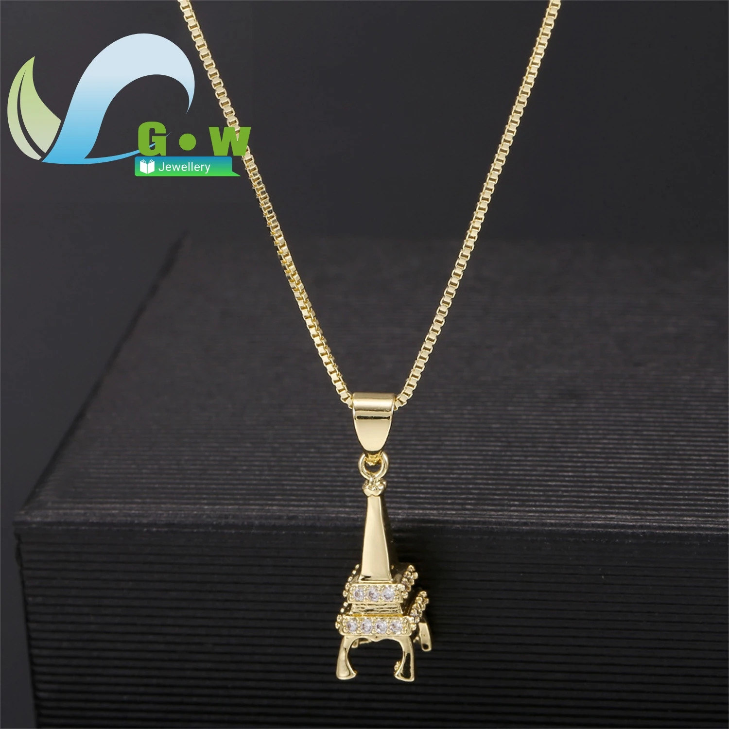 

European American Style Eiffel Tower Necklace For Women Real Gold Plated French Paris Pendant Micro Inlaid Zirconia Collarbone C