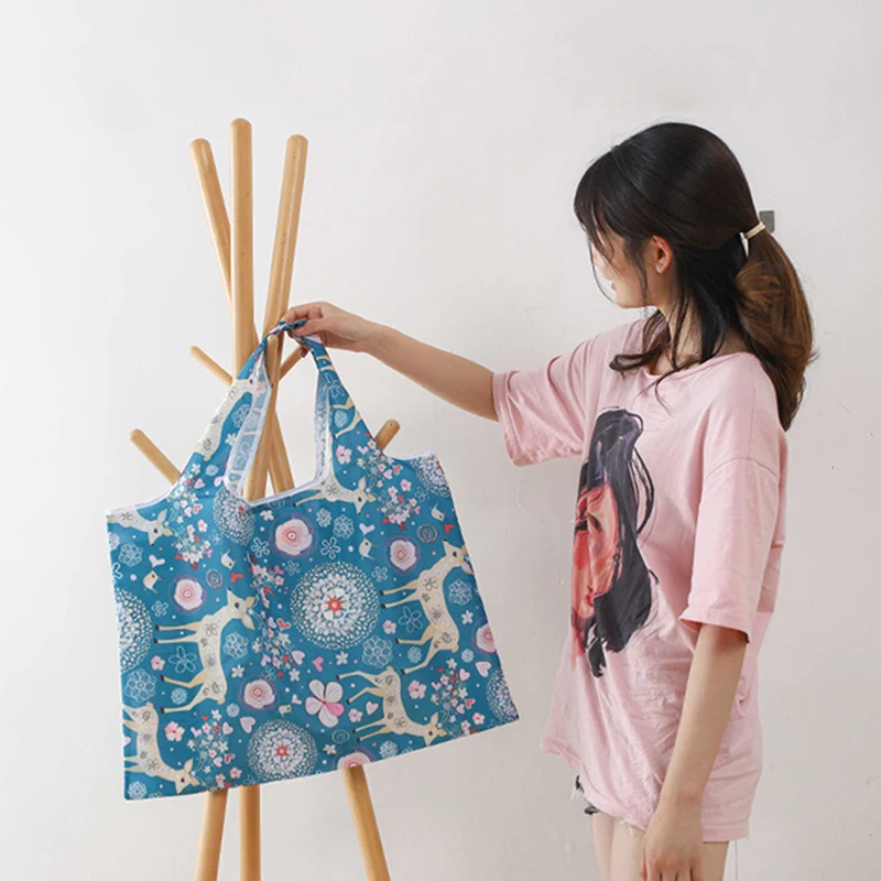 1Pc Foldable Shopping Bag Reusable Travel Grocery Bag Eco-Friendly Cute Animal Printing Supermarket Tote Bag