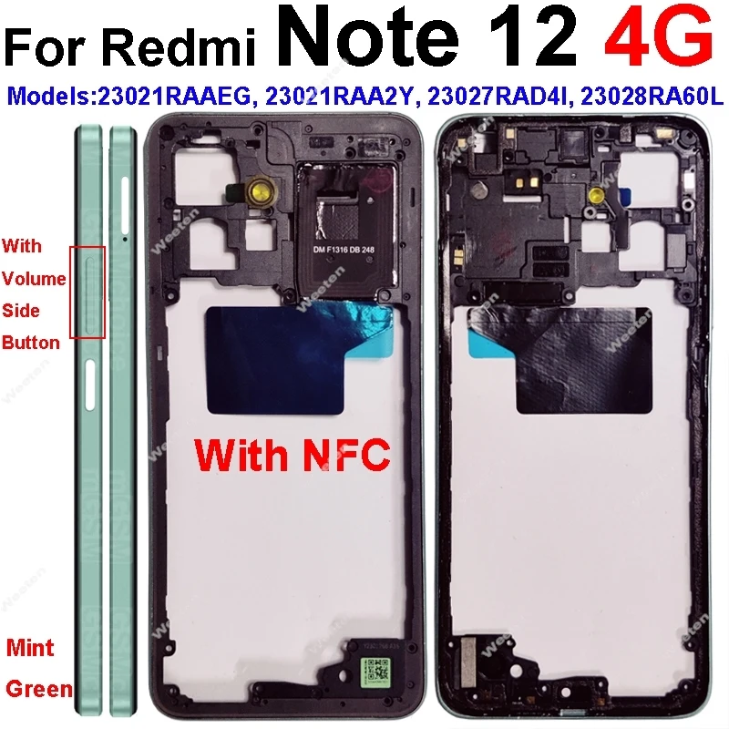 Middle Frame Housing For Xiaomi Redmi Note 12 12s Pro 4G Middle Frame Bezel Holder Cover with Side Buttons Parts