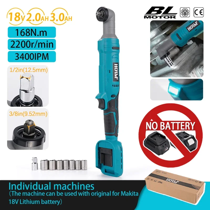 Hormy 18V Brushless Ratchet Wrench168N. m Cordless Right Angle Wrench 3/8 