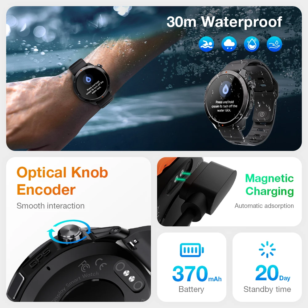 KHwatch Navi R3 ساعة ذكية للرجال GPS خريطة تشغيل Pace الارتفاع 3ATM AOD عرض Amoled شاشة بلوتوث دعوة Smartwatch