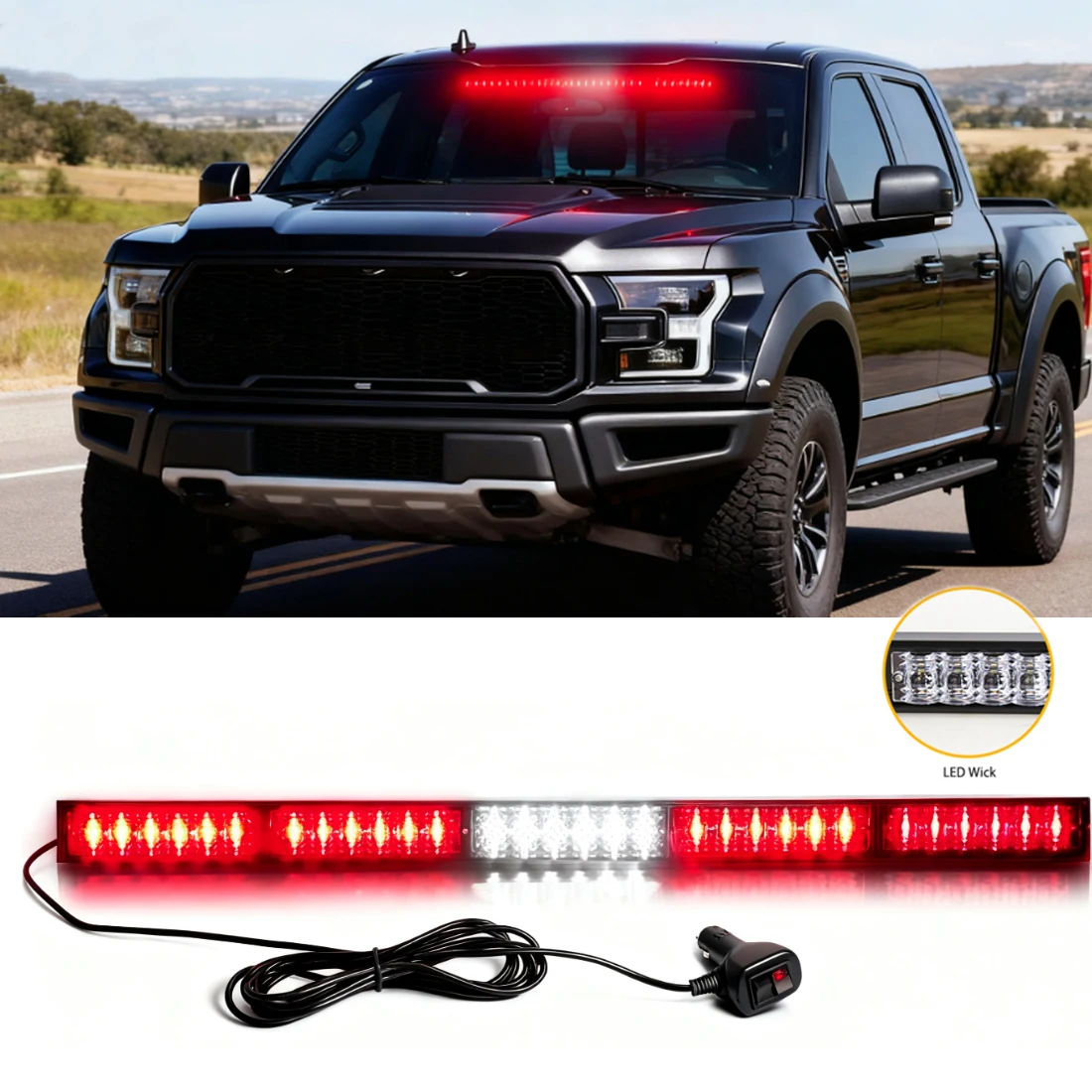 30LED Window Strobe Flashing Warning Light Bar Traffic Advisor Light Front/Rear Windshield Lamp High Bright Parts 12V Waterproof