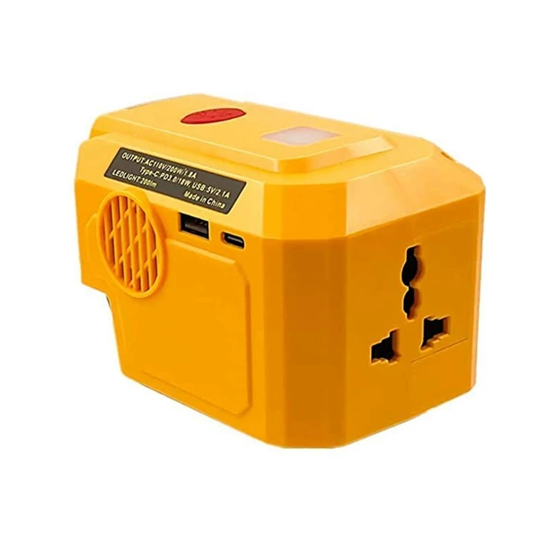 200W Power Inverter For Dewalt 20V Lithium Battery To 220V Portable Power USB Adapter With LED Light Durable Easy To Use