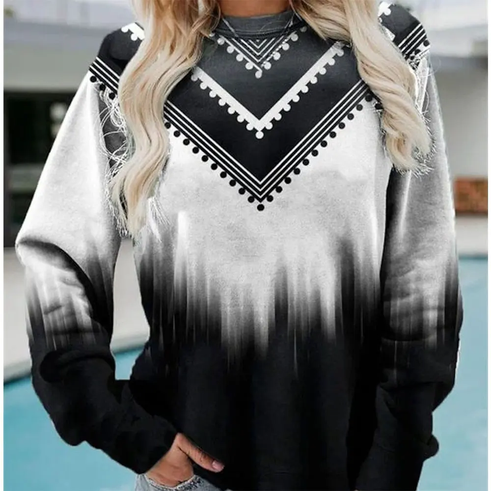 

Woman Clothes Casual T-Shirts Spring Autumn Fashionable Retro Street Casual Round Neck Loose Long Sleeved Sweatshirt