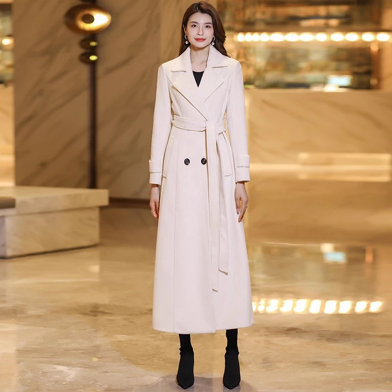 

Новое женское элегантное шерстяное пальто с хлопковой подкладкой, осенне-зимнее модное пальто с воротником, двубортное шерстяное пальто с тонкой талией, женское смешанное пальто