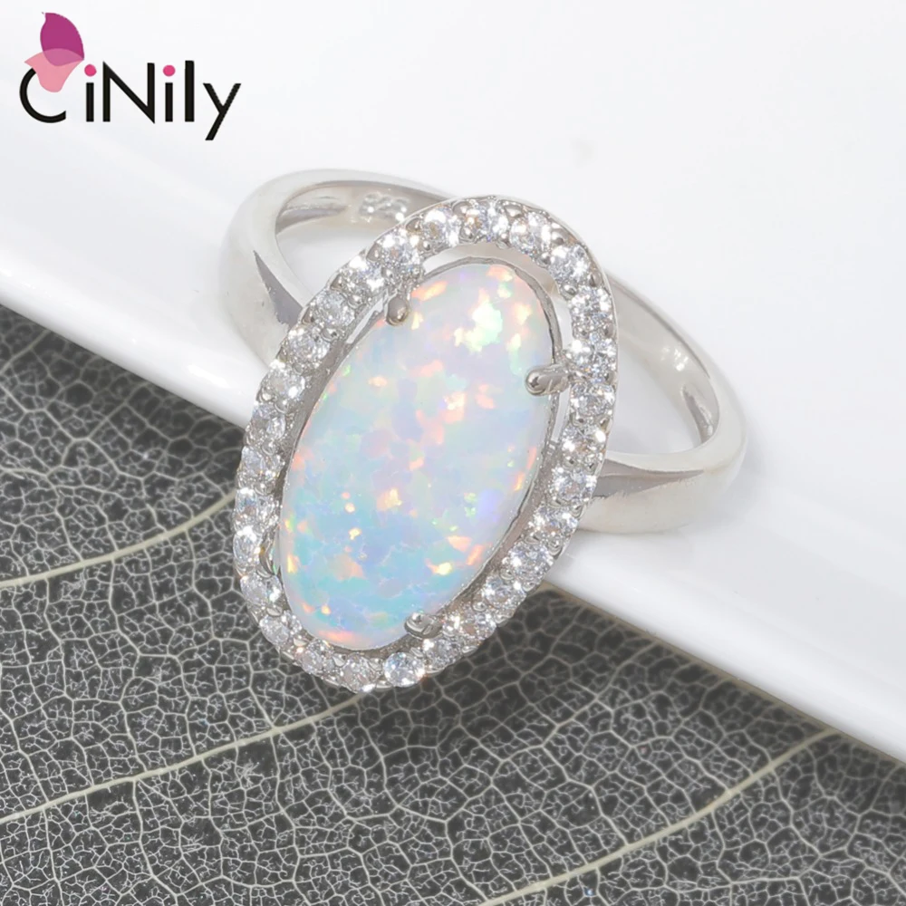 CiNily خلق الأبيض النار أوبال زركون الفضة مطلي خواتم بالجملة التجزئة الساخن للنساء مجوهرات الأزياء حلقة حجم 5-12