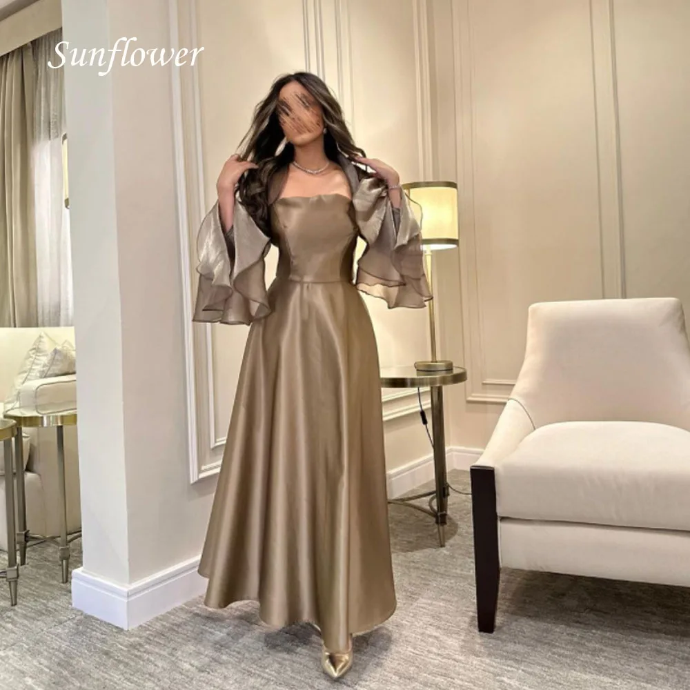 

Sunflower Square Collar Prom Gowns Bell Sleeve A-LINE Evening Dress Pleat Satin Party Dress 2023 Ankle-Length High-end Custom