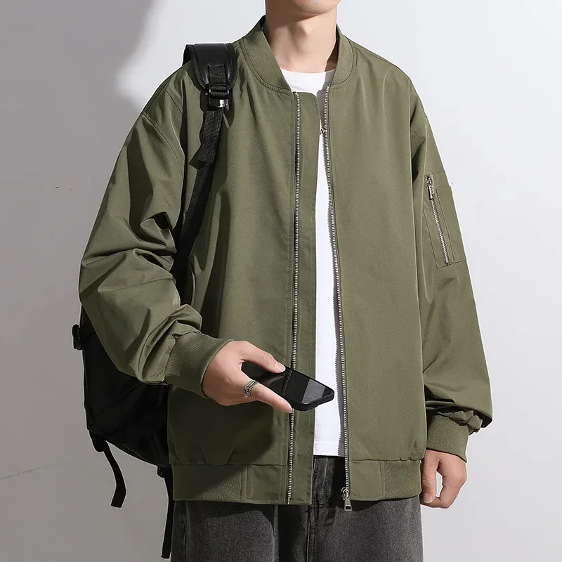 

LIBIELIY LIBIELIY Korean Fashion Spring And Autumn Newmen's Stand Collar Solid Color Pocket Zipper Trend Versatile Loose Long Sl