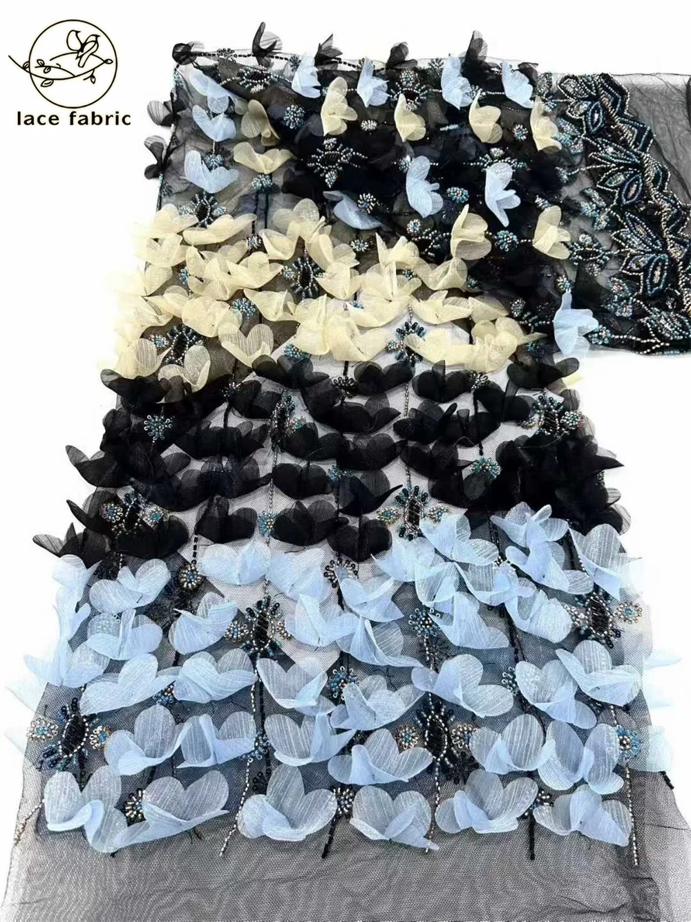 

2026 Fashion French Mesh 3D Flowers Embroidery Bead Lace Fabric With Sequins African Nigerian Fabrics For Wedding Party Dress