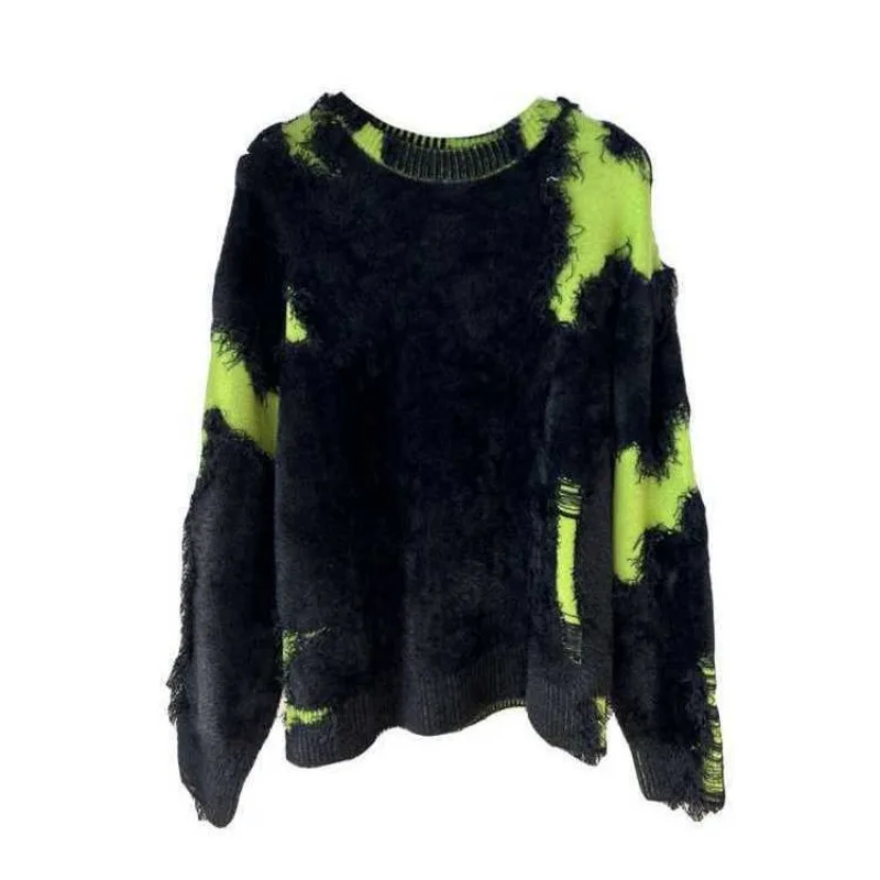 

Torn Stitching Brushed Long-sleeved Sweater Men's Winter Knitted Bottoming Shirt Round Neck Long-sleeved Versatile Pullover