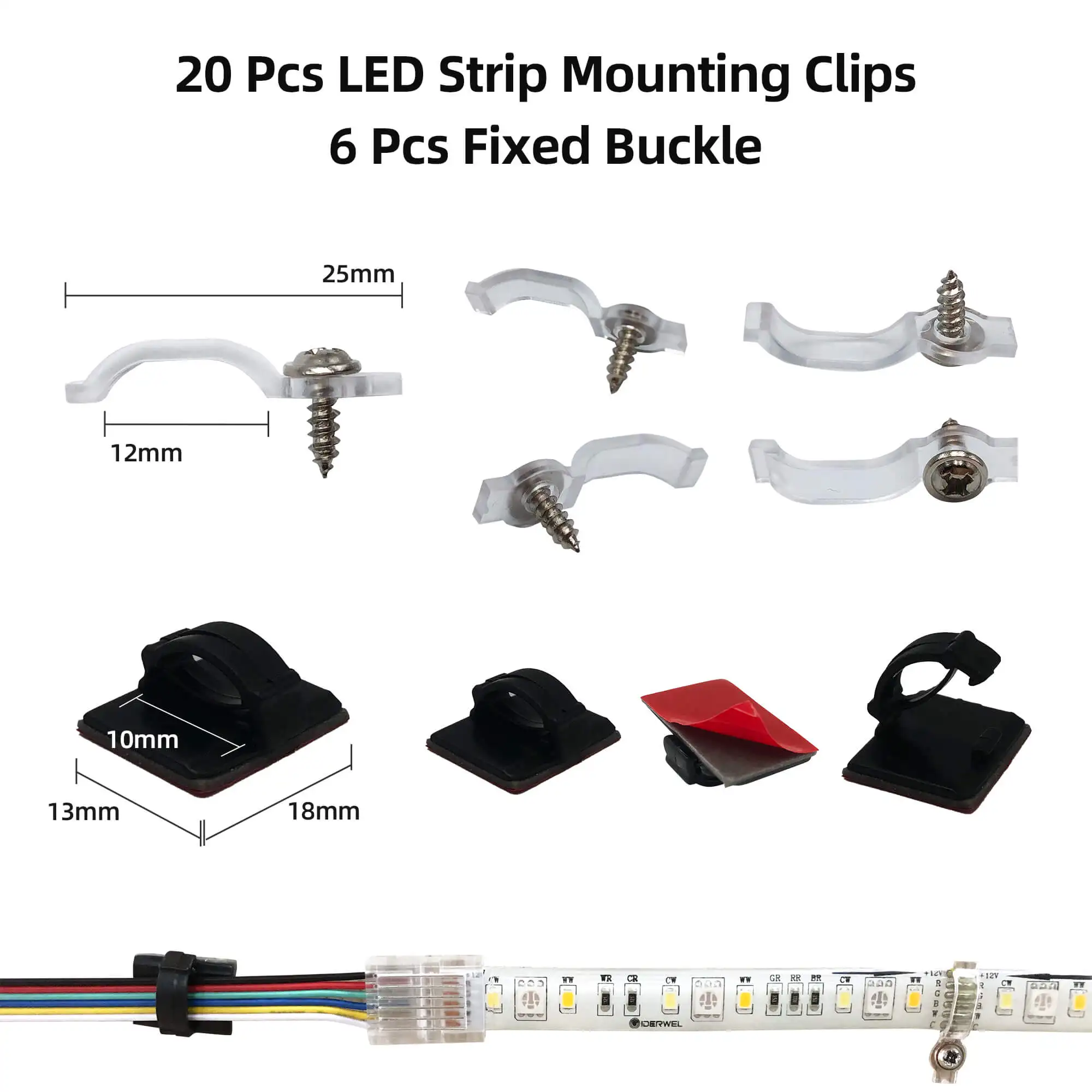 RGBCCT 6 Pin LED Strip Connectors with Extension Cable 6 Pack 12mm LED Strip RGBCW to Wire Solderless Transparent Track Lighting