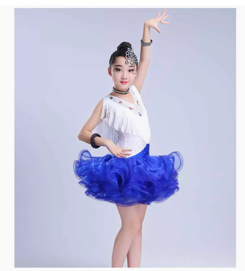 1pcs/lot  fashion tassel latin dance dress girl contrast color fringe cha cha dance dress