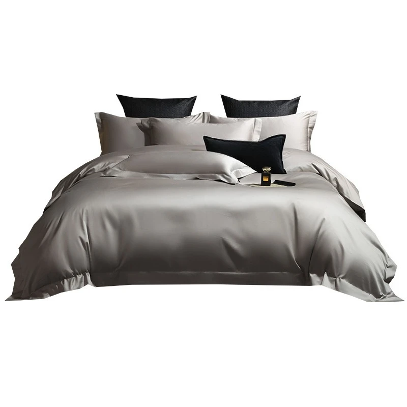 

Four piece set of high grade long staple cotton bed, pure cotton light luxury satin premium quilt cover sheets