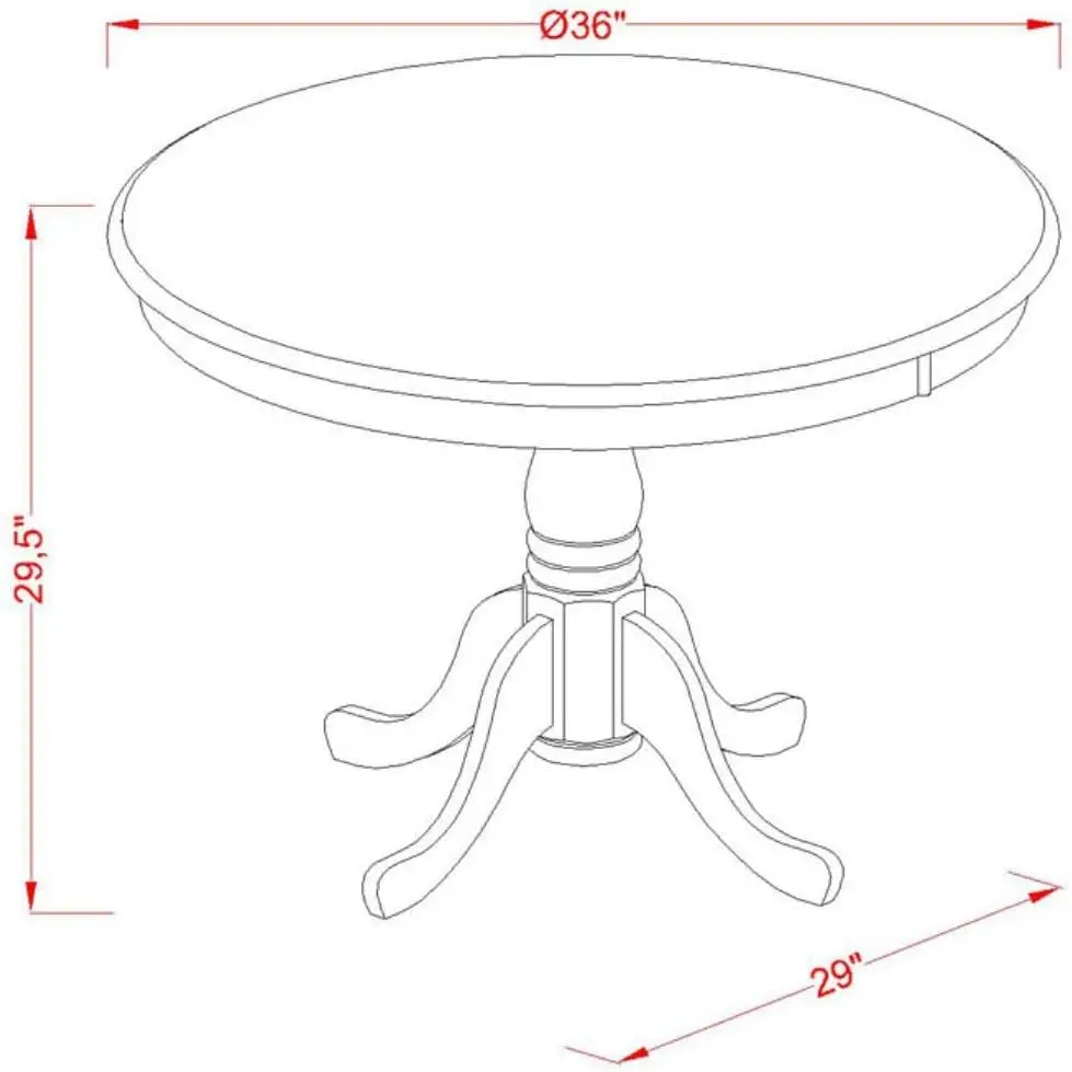 Table de salle à manger antique, dessus de table de cuisine rond avec socle sur piédestal, 36x36 po, naturel