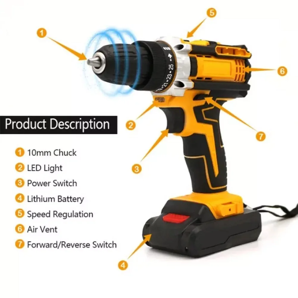 21V Cordless Drill Set Power Drill 59Pcs with 3/8 Inch Keyless Chuck 25 3 Clutch Electric Drill with Work Light for Home DIY