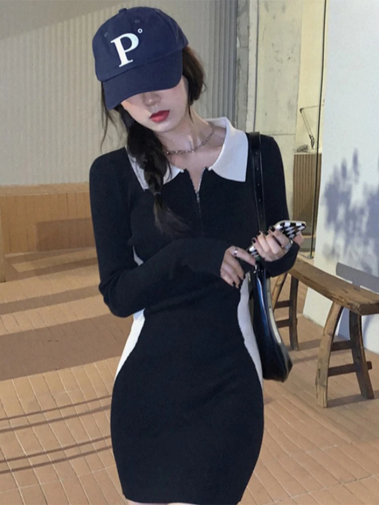 달콤하고 매콤한 여성 니트 드레스 하이웨이스트 롱 슬리브 이너웨어 플러스 사이즈 레트로 스타일 봄 가을 신상품...