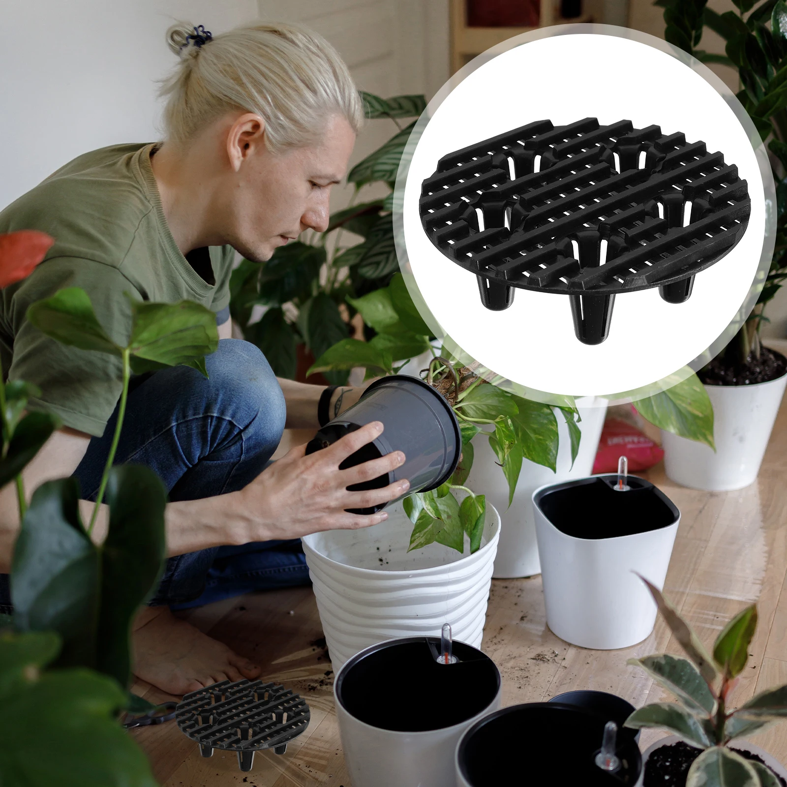 

10 Pcs Insect Net Plant Stand Patio Level Elevator Flower Pot Deck Garden Black