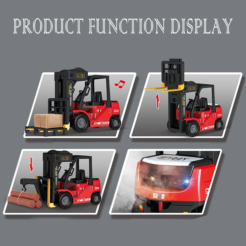 Carrello elevatore e gru in lega telecomandati da 2.4G, veicolo di ingegneria multifunzionale a 11 canali con luce, suono e Spray,