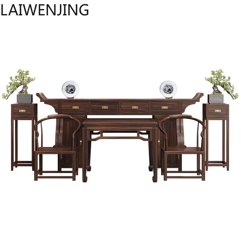 

HLZ ebony wood Zhongtang six-piece set of solid wood new Chinese style table Shentai household rural hall furniture incense