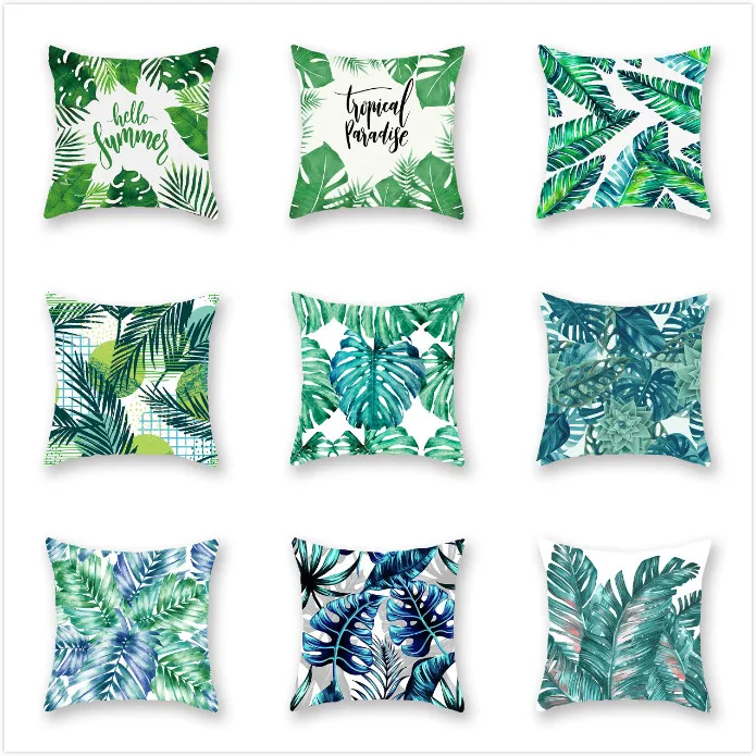 Geometric Pillowcase Tropical Greenery Luxury Print Square  Personalized  