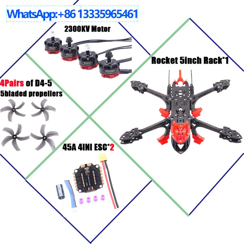 Bocube Rocket 5 Inch X8 ESC FPV Drone Rack Kit Carbon Fiber Racing Quadcopter