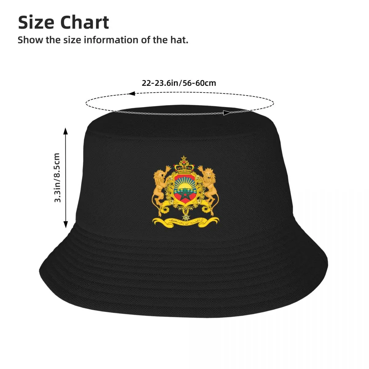 Kingdom Of Morocco Flag Coat Of Arms Bob Hats for Teen Beach Field Hat Fashion Foldable for Outdoor Fisherman Hat Headwear