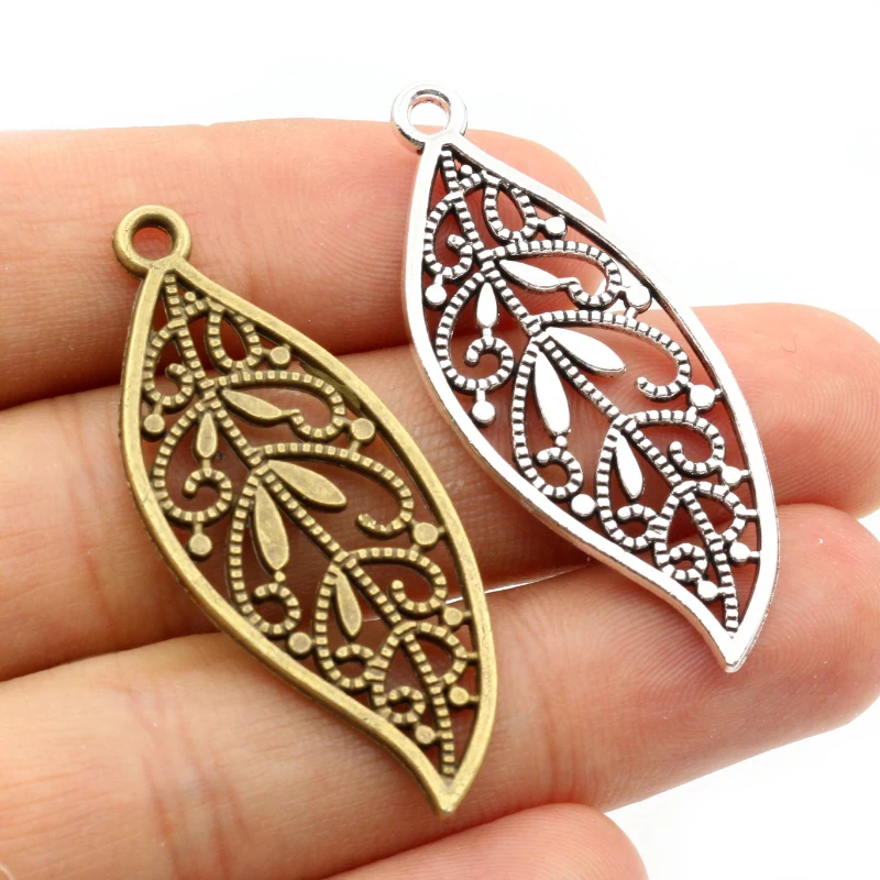 15pcs 43x17mm Antique Bronze Silver Plated Bronze Leaf Handmade Charms Pendant DIY for Bracelet Necklace Jewelry Making Supplies