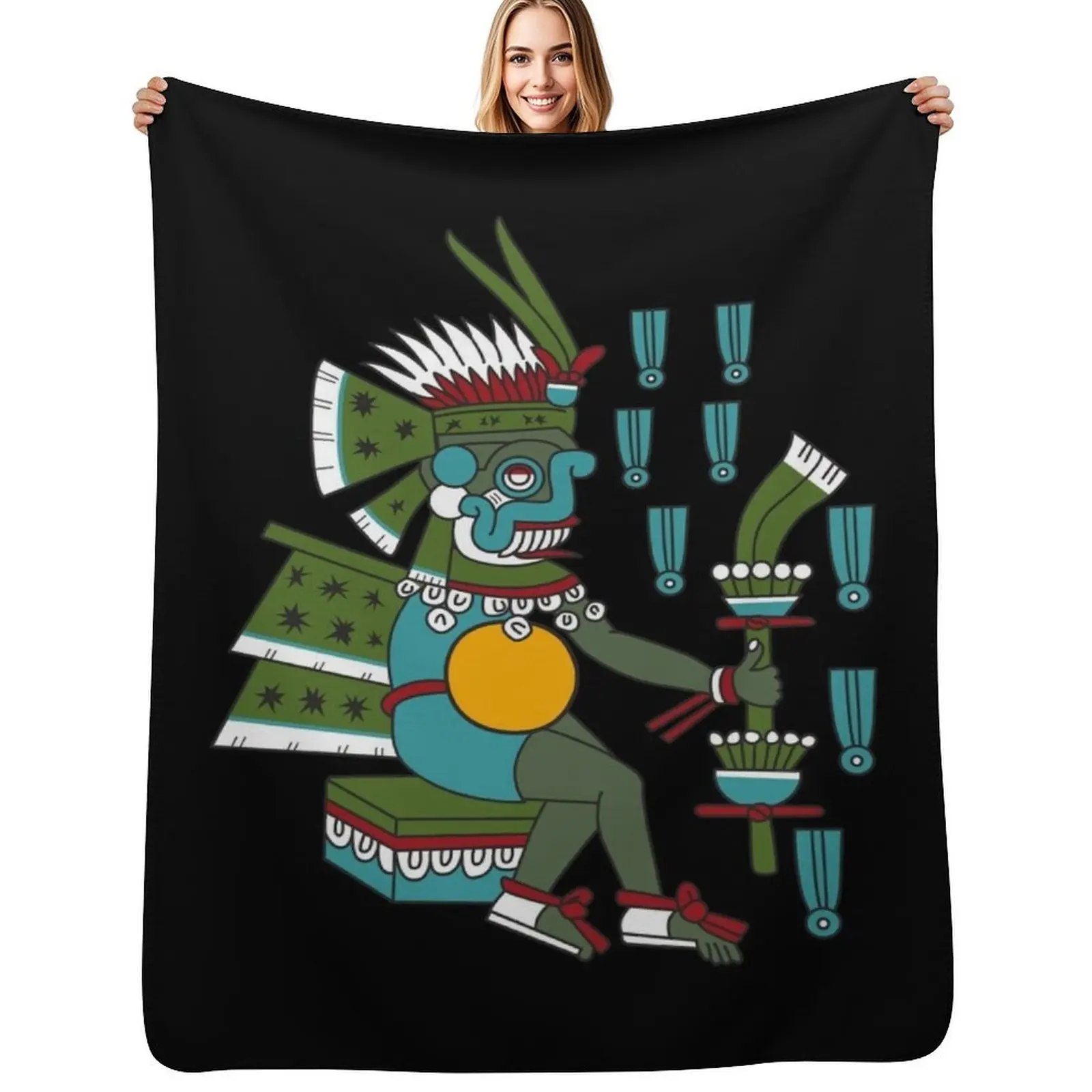 Aztec Deity Tlaloc , God of the Rain, Thunder, Earthquakes, Codex Magliabechiano. Throw Blanket Beach funny gift Blankets