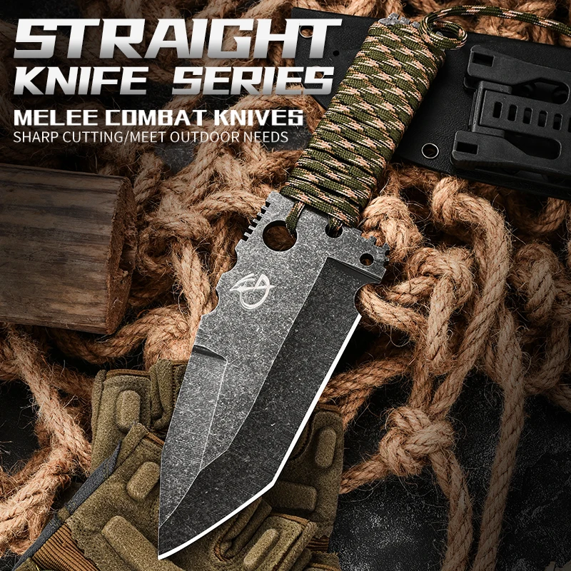 Outdoor multi-functional sharp knives camping mountaineering defense tactical equipment high hardness straight knife