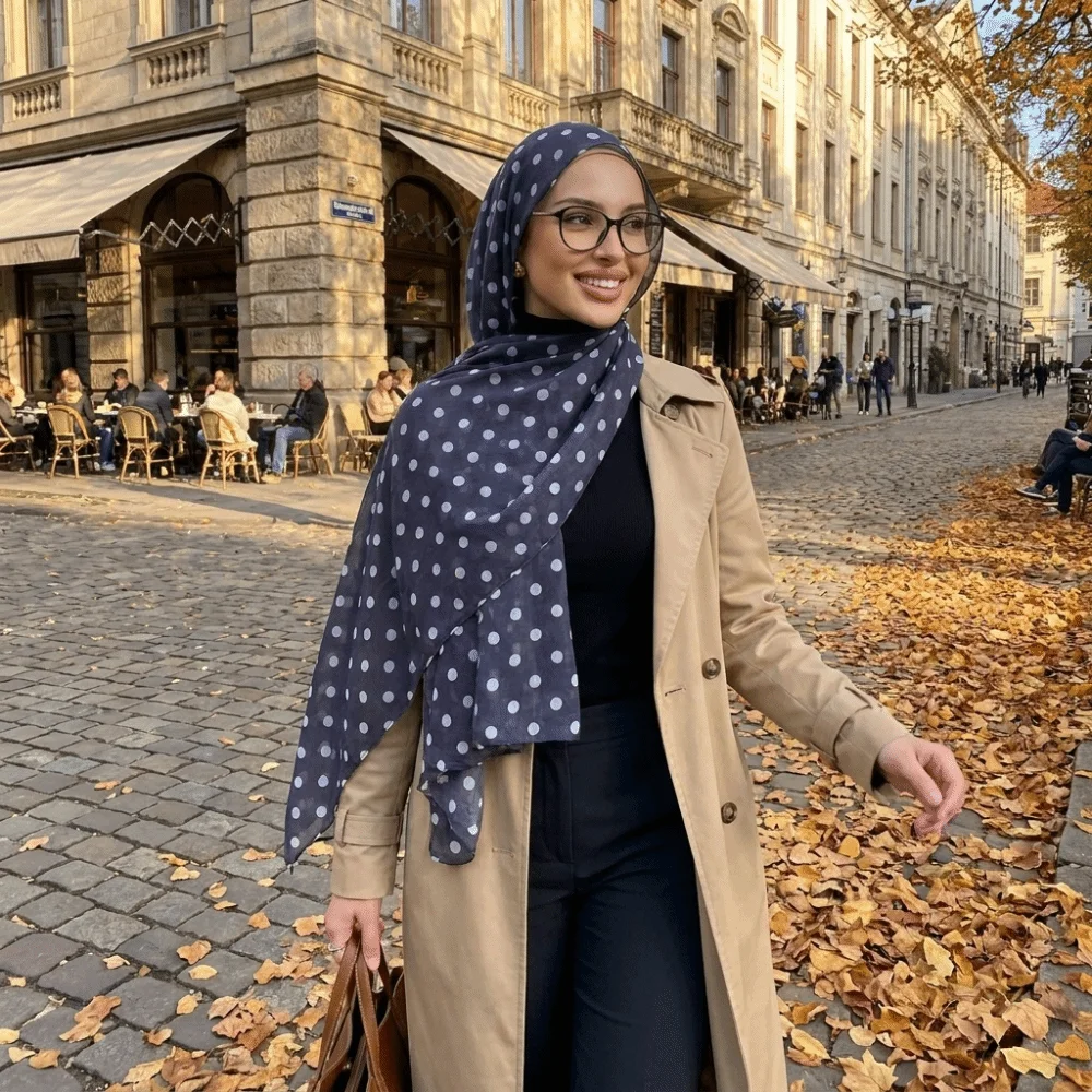 Breathable Cotton Long Scarf Versatile Stylish Polka Dot Shawl Lightweight Head Decoration Classic Pattern Headscarf Beach