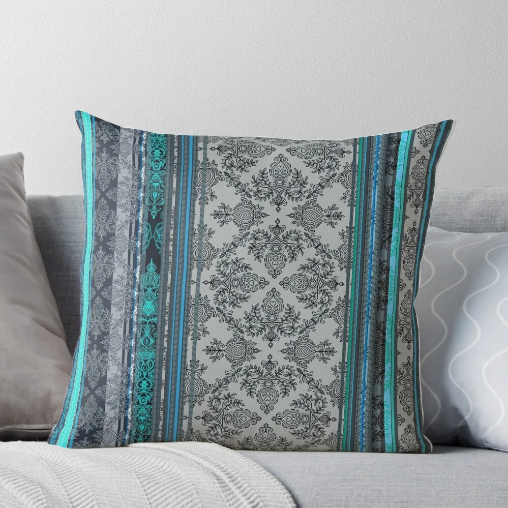 

Teal, Aqua & Grey Vintage Bohemian Wallpaper Throw Pillow christmas decorations 2024 Christmas Pillows