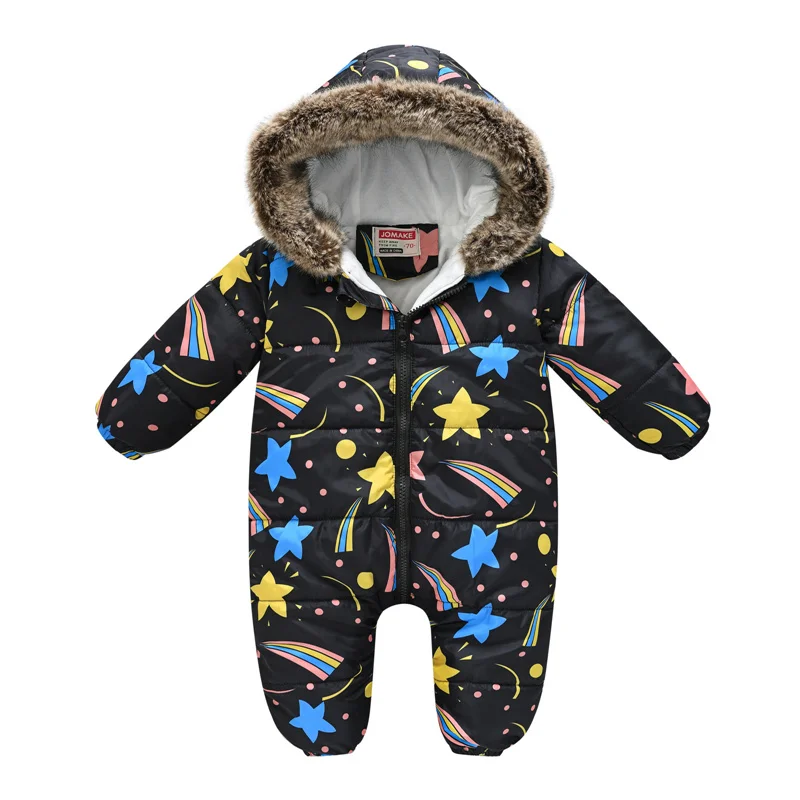 -30℃ Winter Infant Thick Rompers Clothes 2023 New Baby Fur Collar Hooded Overalls Girls Boy Ski Suit Padded Cotton Warm Bodysuit