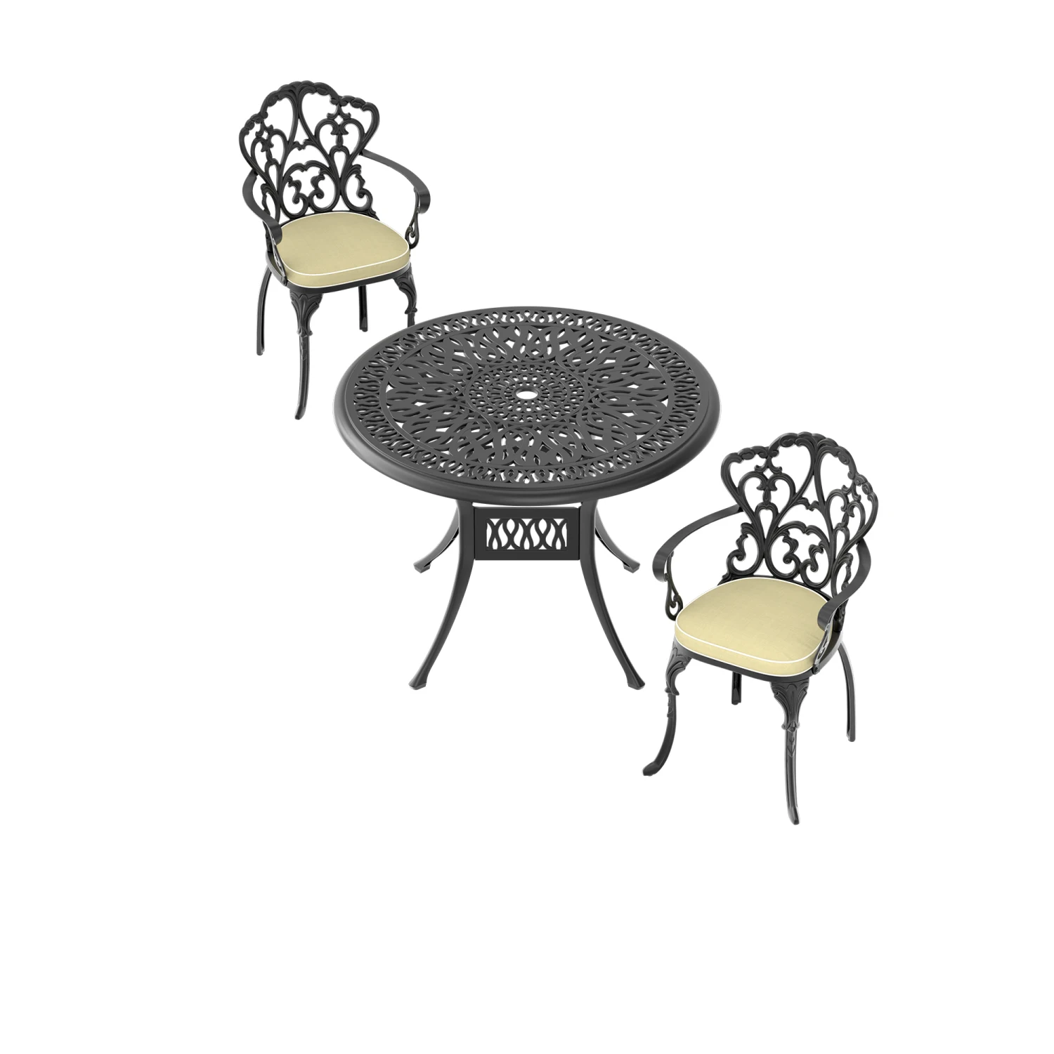 (Cushions In Random Colors)3-Piece Set Of Cast Aluminum Patio Furniture With Cushions