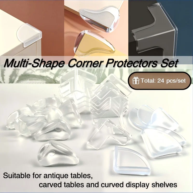 12/24 pièces de protège-coins de table transparents multi-formes, ronds, en forme d'éventail et en forme de T, pour protéger les bords des meubles courbes vintage