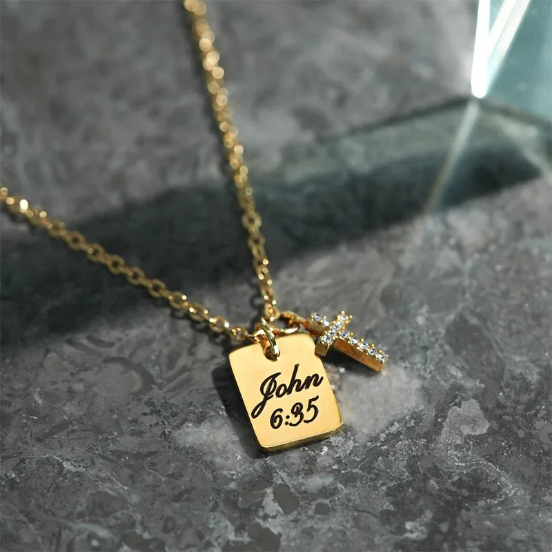 

Personalized Square & Cross Pendant - Custom Corrosion Blackened Stainless Steel Necklace