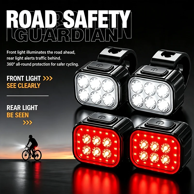 Rechargeable Bike Light,High-Lumen LED Headlight Taillight,Fast Charging Cycling Safety Lights,Night Commuting & Outdoor Riding