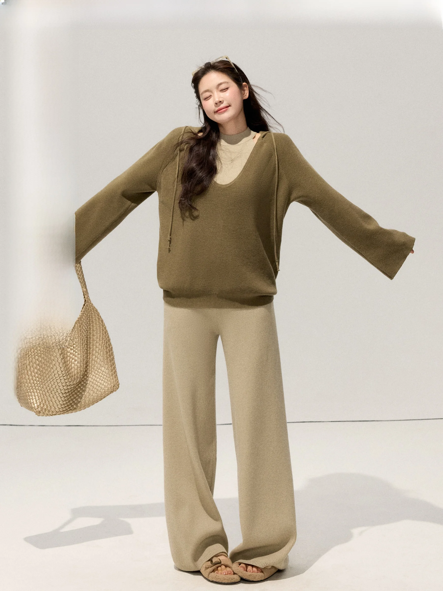 

Jiulu Studio Warm Pancake Micro Fat MM Loose Knitted Vest Long Pants plus Size Set Hooded Knitwear Casual Faion Autumn Winter