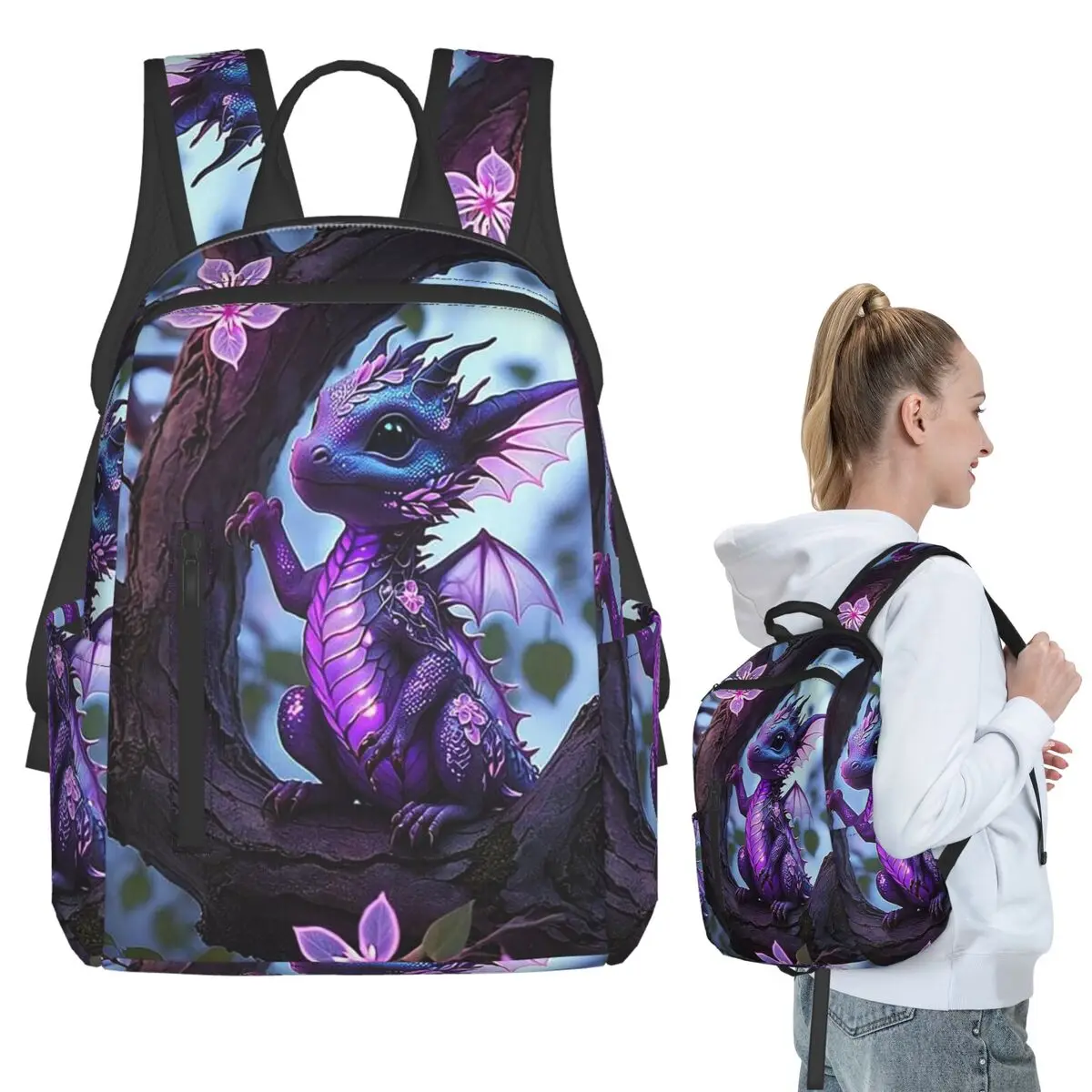 

Colorful Little Dragons Flowers Backpack Student BookBag Children School Bag Laptop Shoulder Bags Men Women